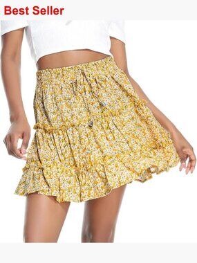 Flowy Tiered Ruffle Mini Skirt High Waist Boho Summer